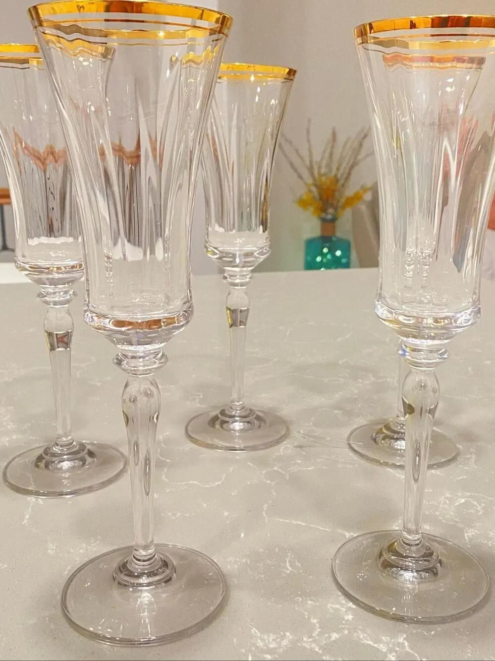 Mikasa Jamestown Gold Trim Crystal Stemmed Champagne Flute Set of 5